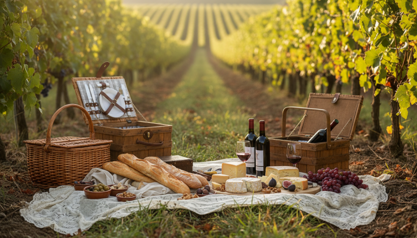 vivez une journée enchantée avec un pique-nique exceptionnel au cœur d'un vignoble, entre dégustation de vins et paysages idylliques.